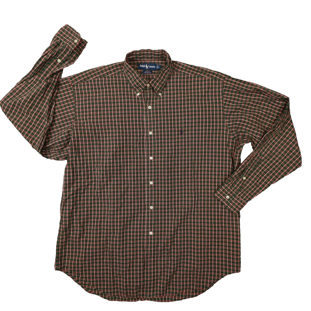 Ralph Lauren Red Green Plaid Blake Button Up Shirt Lightweight Men's size Large